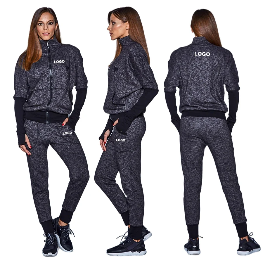 

wholesale color blocked zip up sportswear patchwork tracksuit sets women jogger sweatsuit, Black or oem