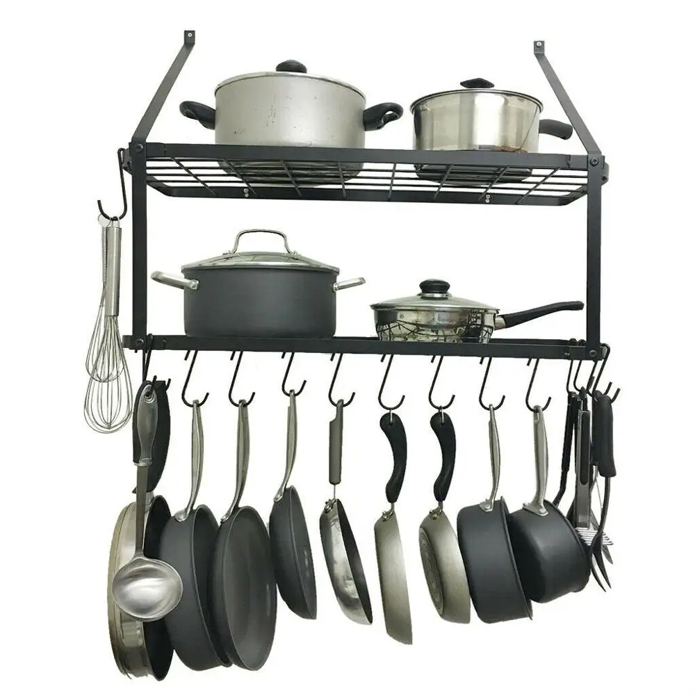 

Double wall wall metal kitchen hanging pot rack high quality kitchen pot lid hanging storage rack