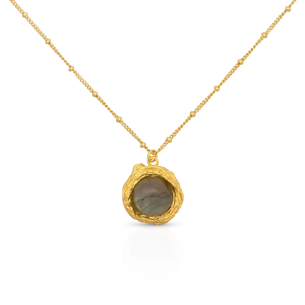 

Chris April 925 Sterling silver gold plated Fashion 18K luxury Lava texture Labradorite White crystal pendant necklace for women