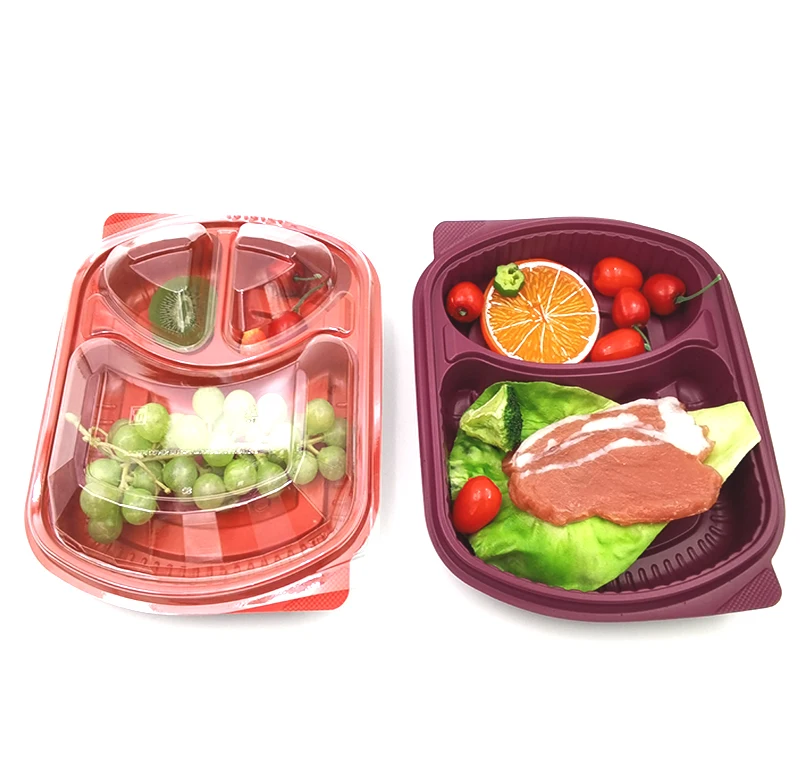 

1000ml Red plastic Meal prep 3 compartment food container, Customized