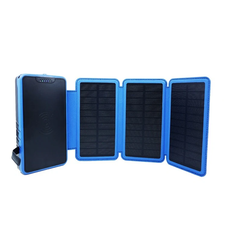 

Wireless Charging Foldable Waterproof Hight Capacity 20000mAh Portable Solar Power Bank with LED Light, Blue