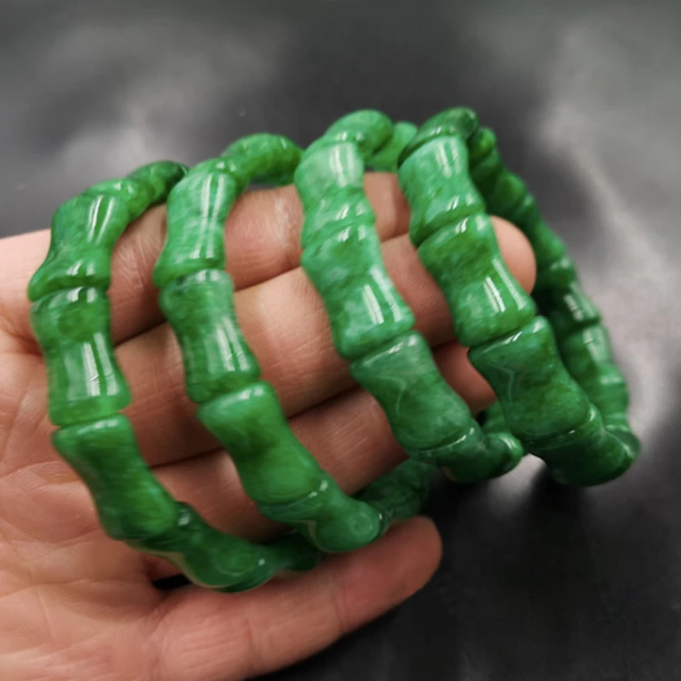 

Cheap New Design Green Jade Bangle Natural Stone Bamboo Bangle Bracelet For Women Men, Picture