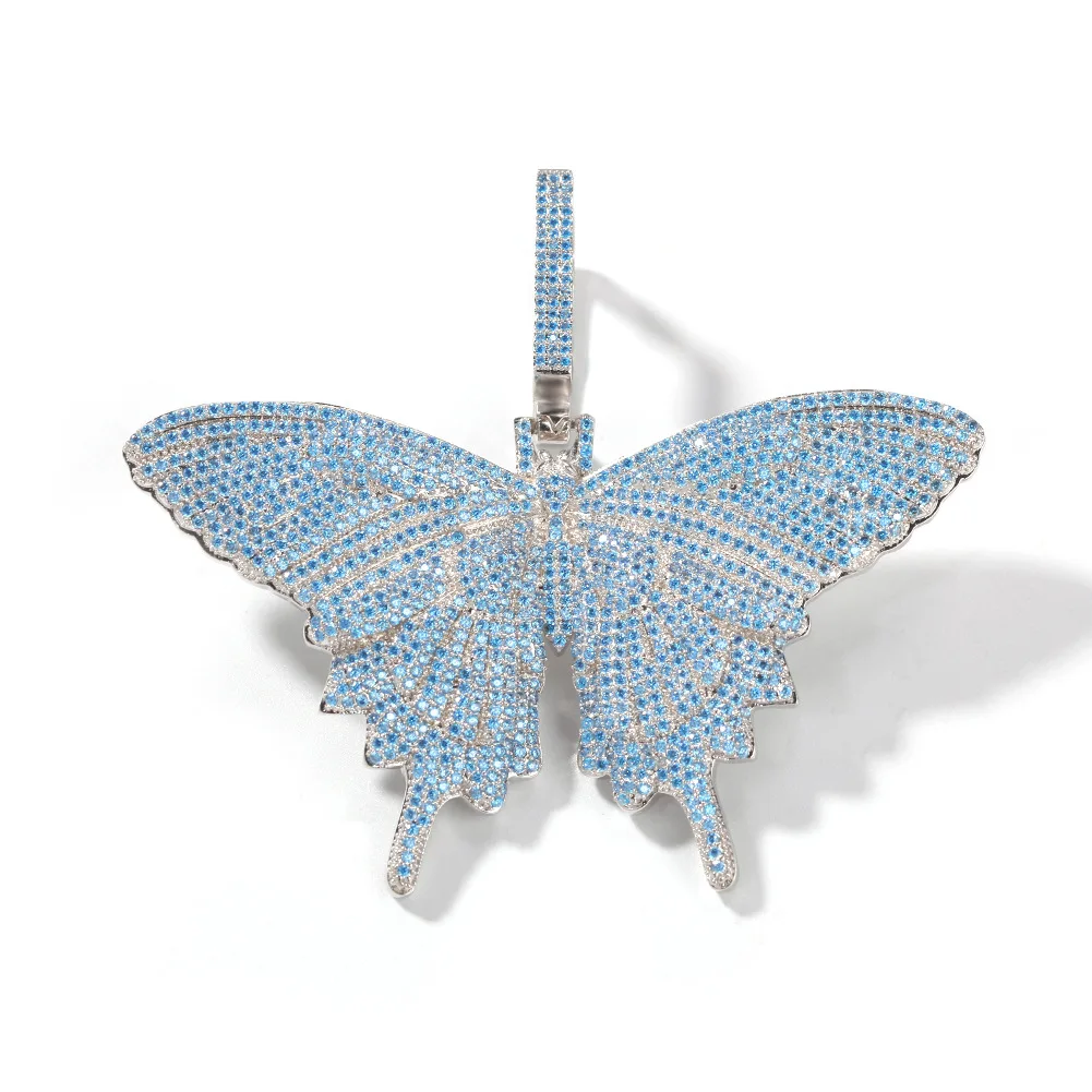

Hip-hop Rap Jewelry Blue Zircon Large Butterfly Pendant Personalized Custom Unisex Accessories
