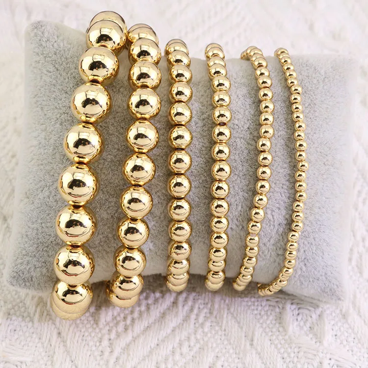 BR1002 Wholesale Gold Ball Beads Bracelet Gold Plated Acrylic Beads Stacking Bracelet