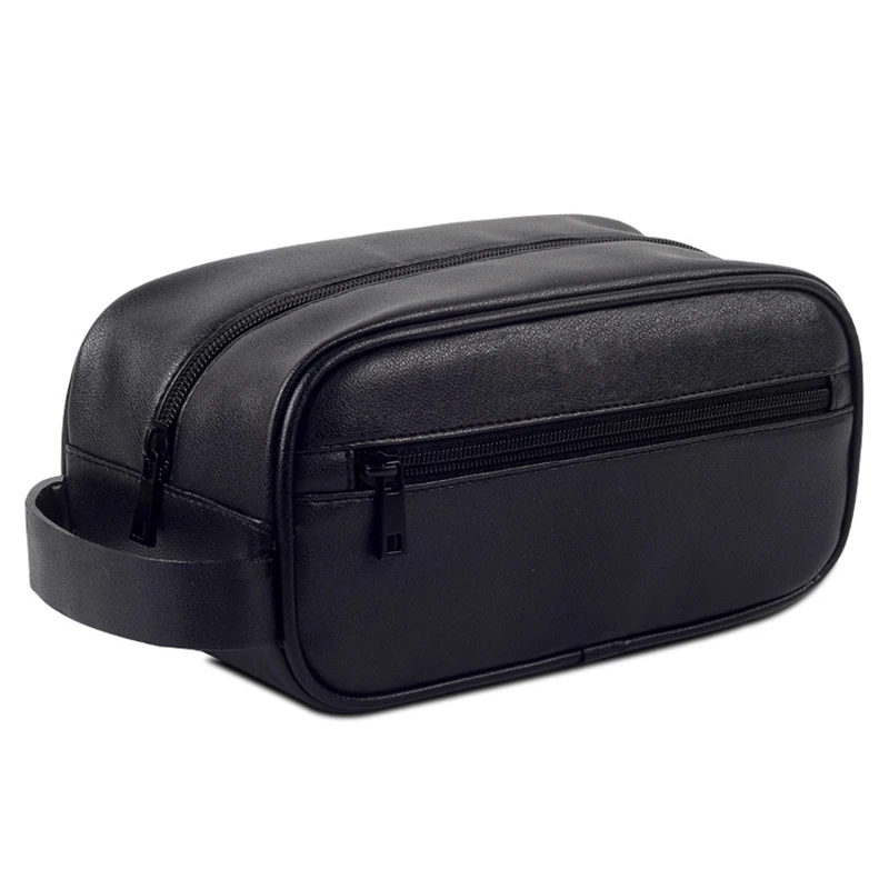 

Women Men Customizer Toilet PU Leather Zipper Hand Bag, Black