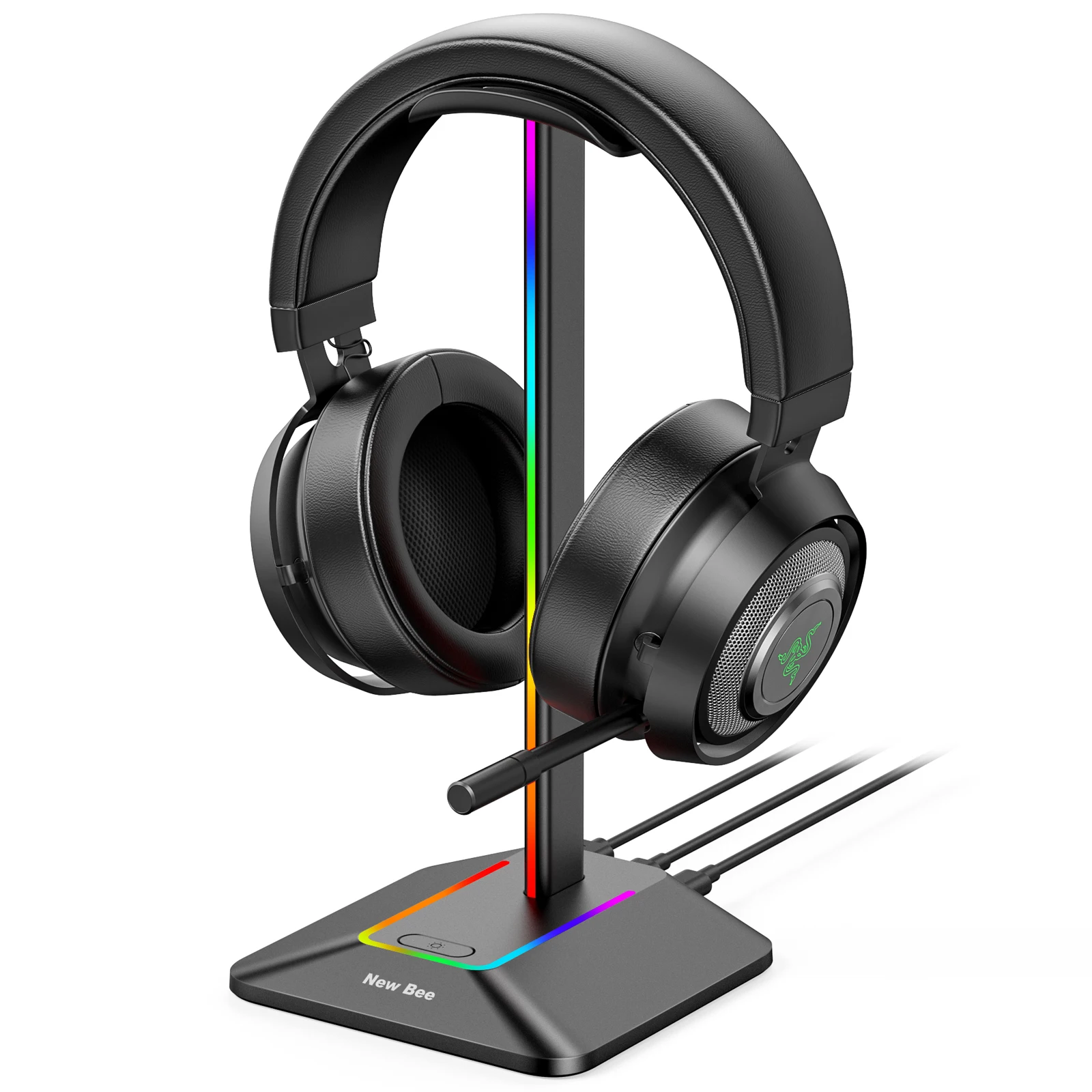 

New Bee NB-Z8 rgb Gaming Headset Stand Earphone Holder for Rgb Lamp Desk PC Headphone Holder with Usb Charger, Black sliver