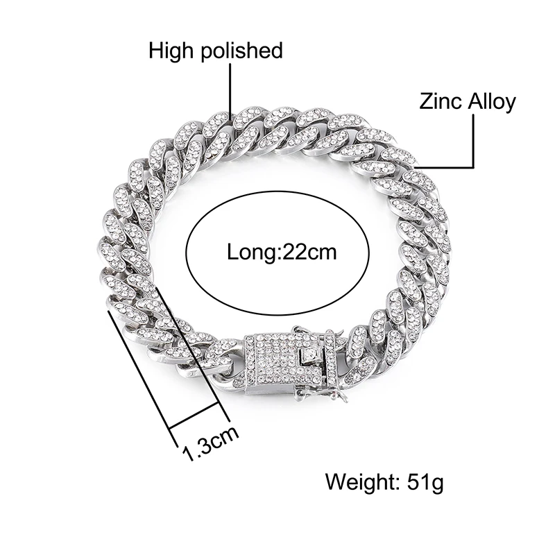 

Bling CZ Iced Out Alloy Cuban Miami Street Bracelet Link Chain 10-13mm Wide