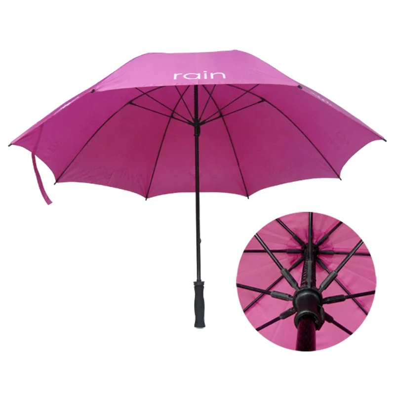 

Wholesale Cheap Custom Print Promotion Auto Open Pink Fiberglass Pole Rain Straight Golf Umbrella with Low Price