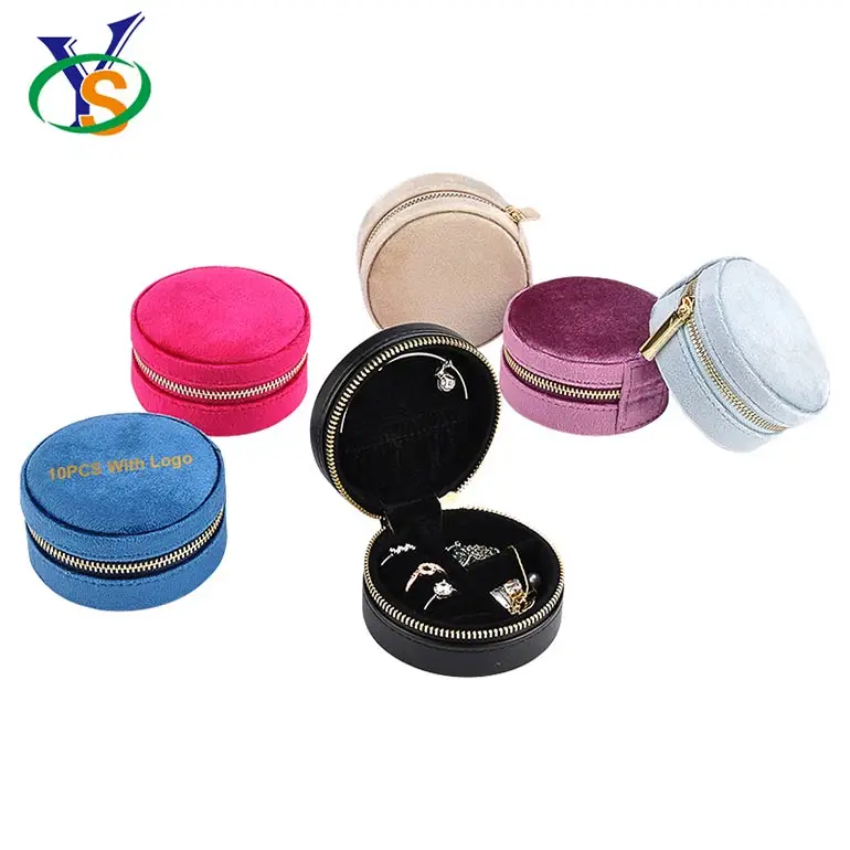 

SGS Certification Small Round Necklace Custom Logo For Gift Travel Velvet Jewelry Box, Pink/black/rose red/beige