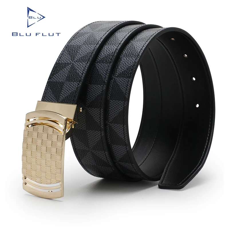 

Blu Flut Top Luxury Quality Leather Waist Belt Gold Color Buckle Men's Leather Belt Unisex Fashion Belts for Jean