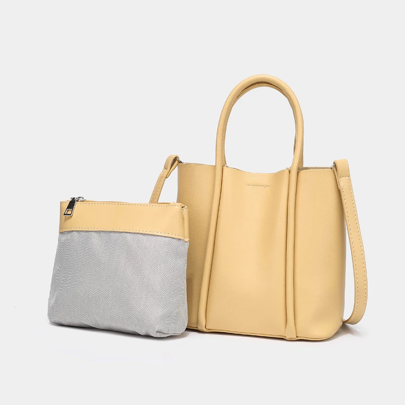 

wholesale solid color pu leather ladies bucket handbags shoulder crossbody 2pcs women tote bags 2021, 4colors