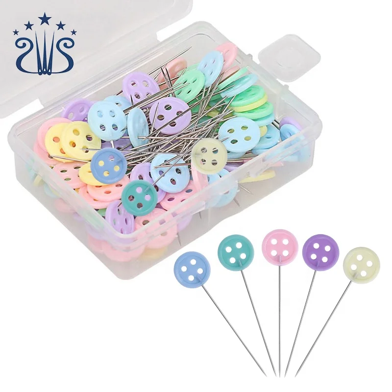 

RTS 100PCS Assorted Colors Plastic Buttons Flat Head Pin