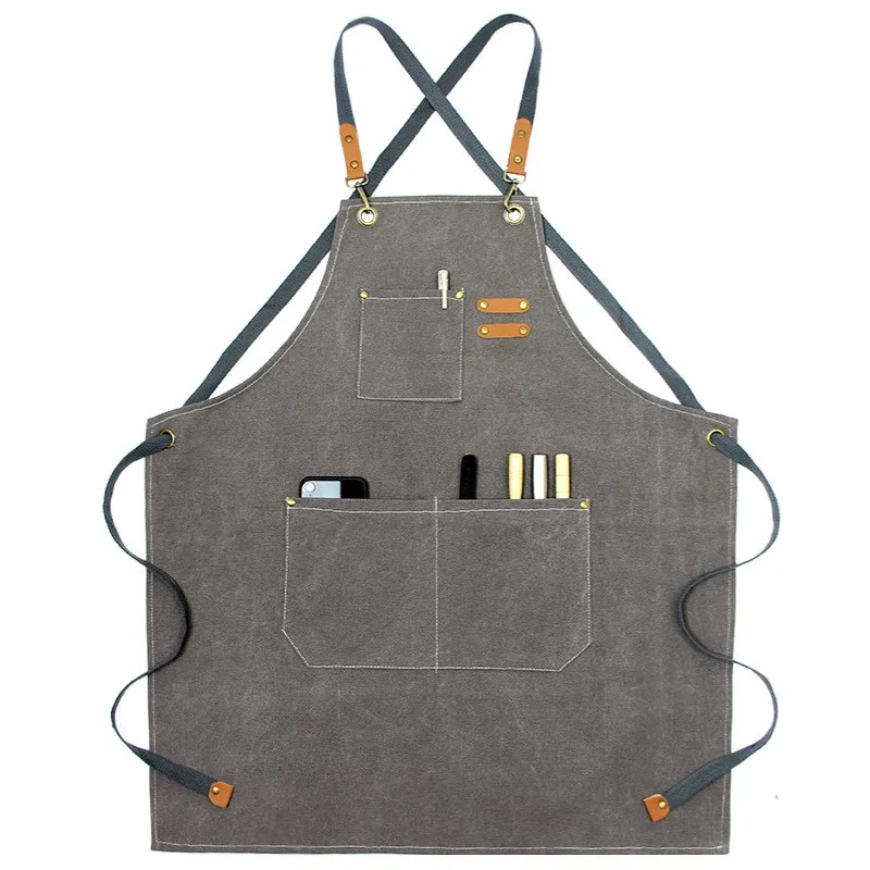 

High quality customized heavy Duty chef washed waxed cotton canvas leather bbq tool apron, Multi colors