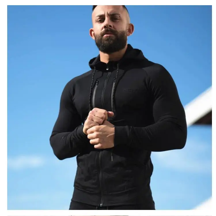 

Gym Fitted Longline Hoodie Mens Curved Hem Lightweight Body Fit Gym Tops Hoodies