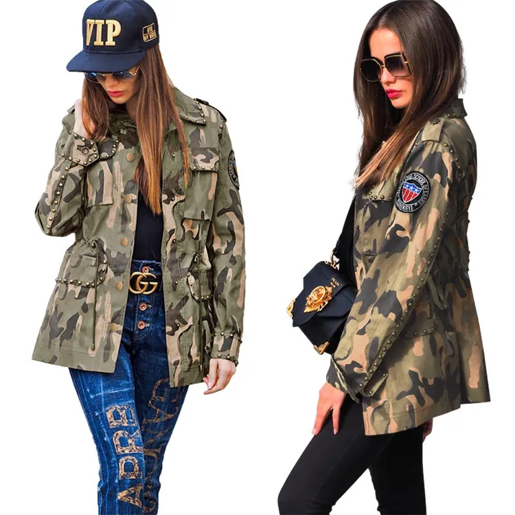 

Streetwear Women Camouflage Printing Loose Jackets 2021 Spring / Autumn Newest Lady's Big Size Turn-down Collar Coats, As picture