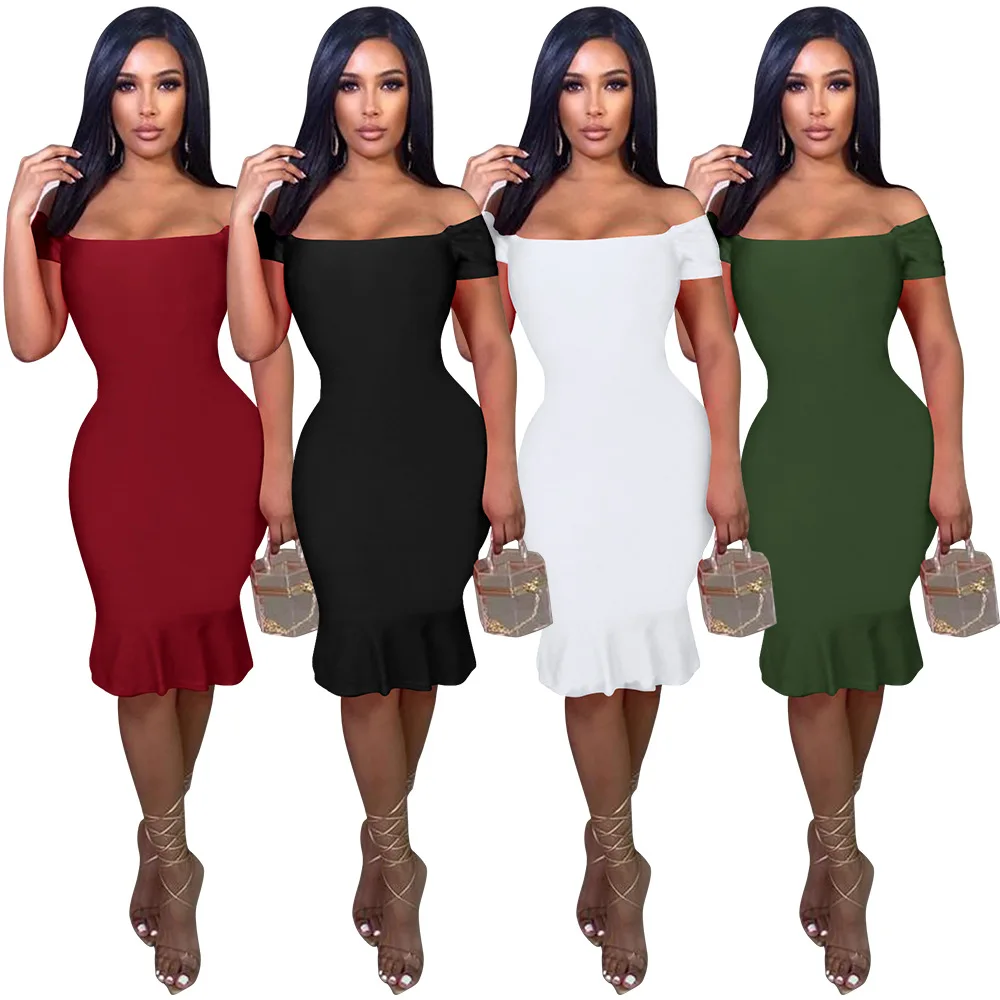

FM-2207 New Women'S Sexy Bag Hip One-Shoulder Mid-Skirt Women'S Dress