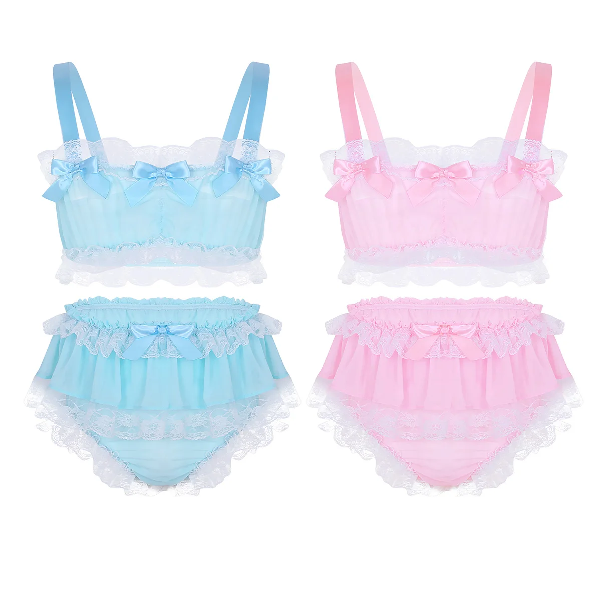 

Men Sissy C-String Lingerie Floral Lace Elastic Drawstring Satin Male Bulge Pouch Mini Briefs Underwear Sissy Panties for Men, Pink /blue