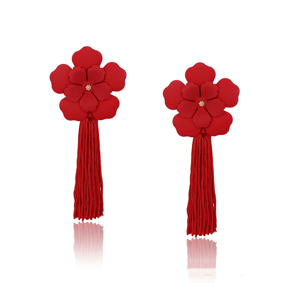 

99572 xuping jewelry elegant tassel earrings Chinese red flower traditional culture ladies earrings