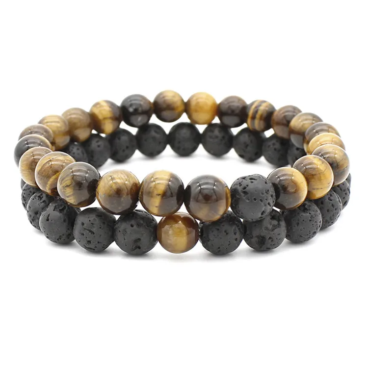 

New hot selling jewelry 8MM agate tiger eye volcanic rock bracelet couple stone bracelet, Picture shows