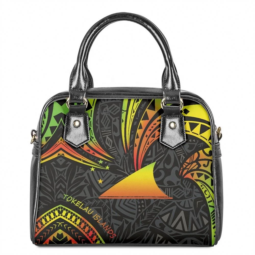 

Custom Handbag Polynesian Tribal Pattern Shoulder Bag Women Purses Tokelau Islands Print Leather Tote Bag POD