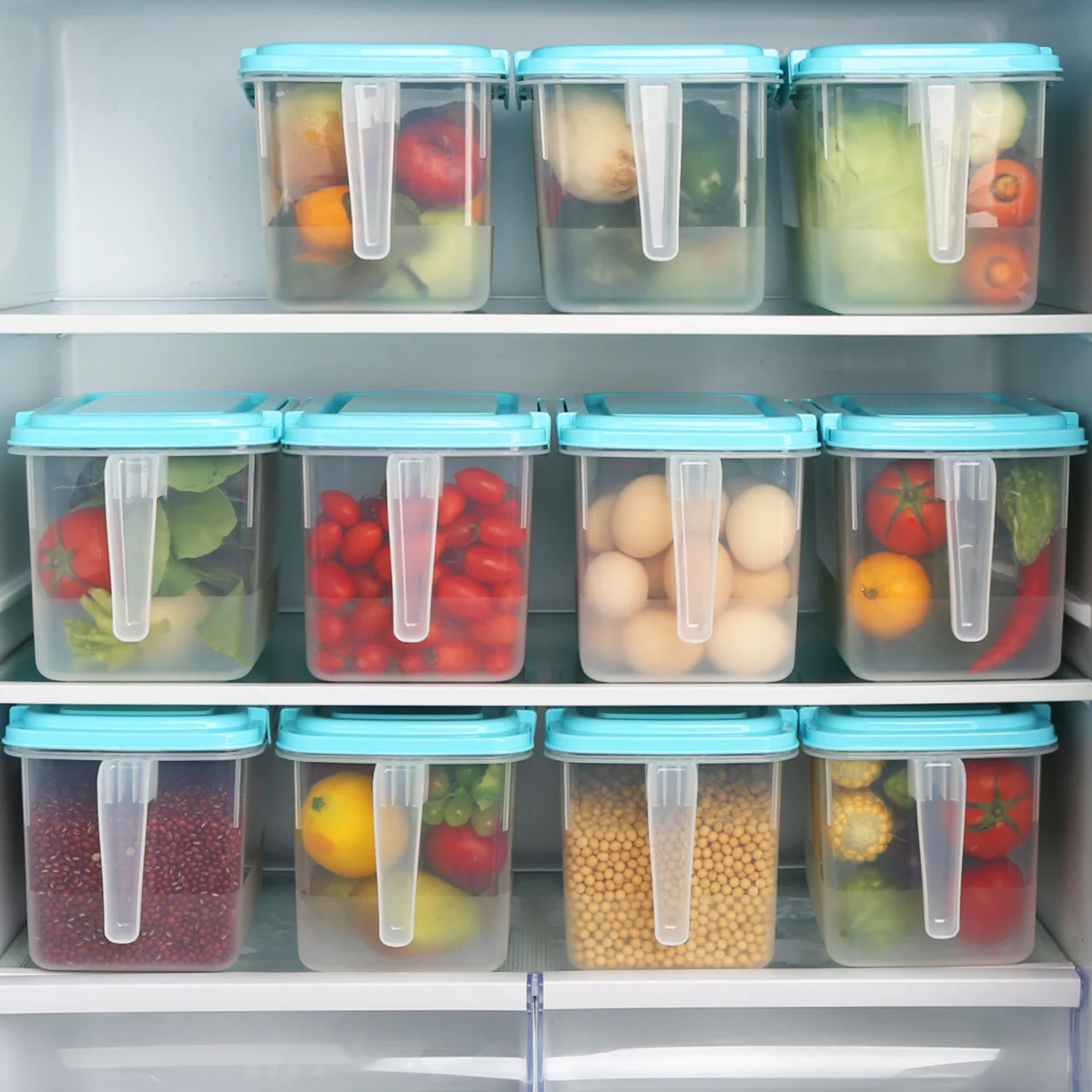 

Haixin Creative Design Fresh Keeping Food Safe Clear Plastic Boxes Kitchen Food Storage Containers with Lid, Pink/blue
