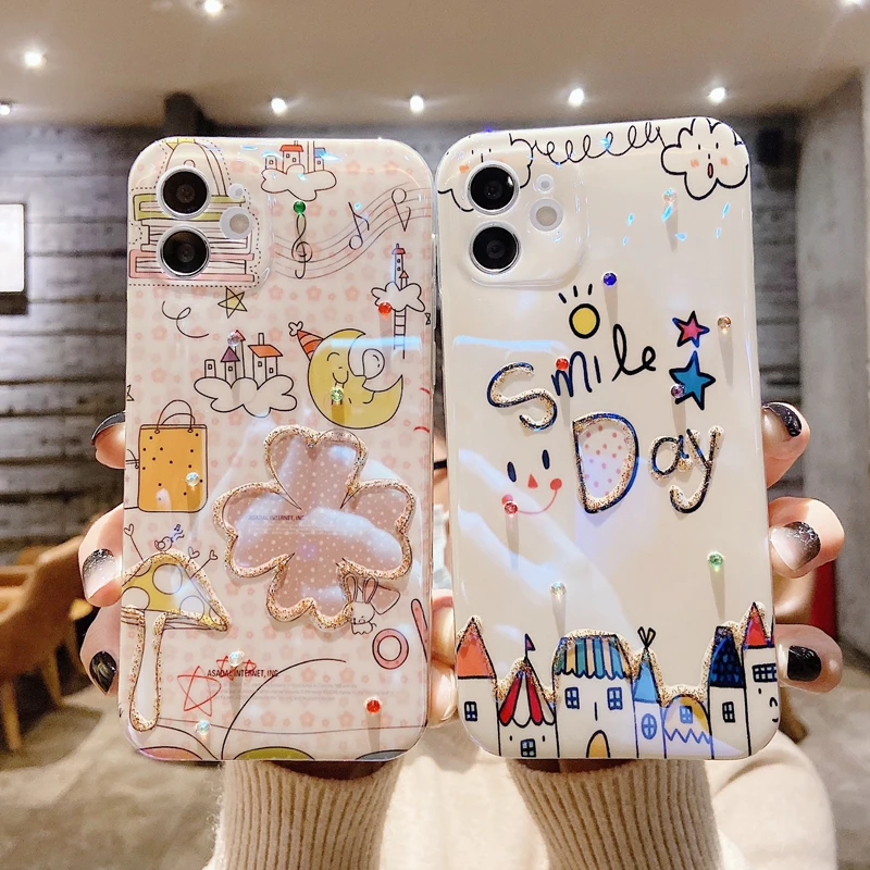 

LeYi Luxury back cover cute cartoon Model Case with camera protector Glitter Bling Girly Phone Cases For iPhone 11 13 Pro max