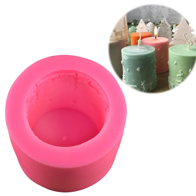 

0101 New candle mould Christmas tree elk star cylinder mould hand soap baking mould silicone cake tools molds