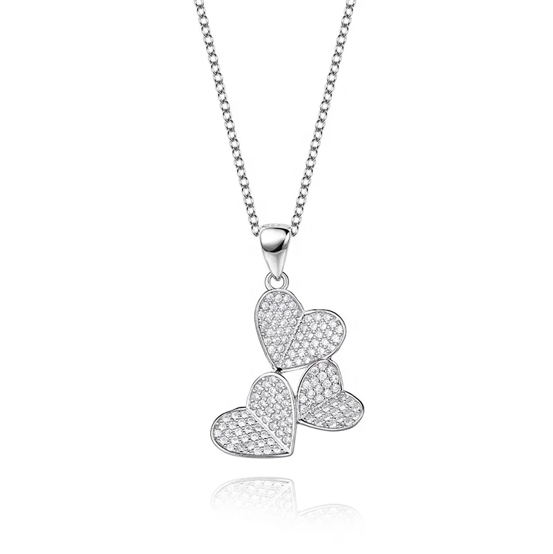 

s925 Sterling Silver Ladies Necklaces Heart-Shaped Love Necklace Three peach hearts Jewelry Pendant Fashion Simplicity