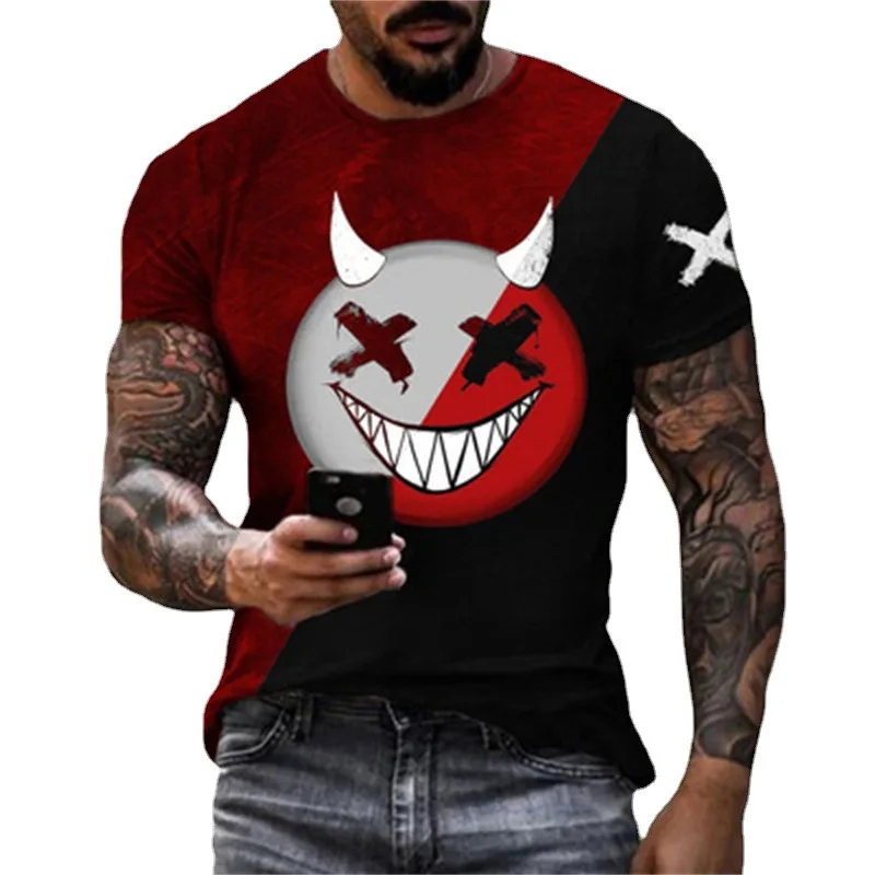 

Hot Sale Wholesale Summer Fashion Street High Quality T Shirt Gangster Black And Red T Shirt Smiley 3d Tshirt Men Clothing