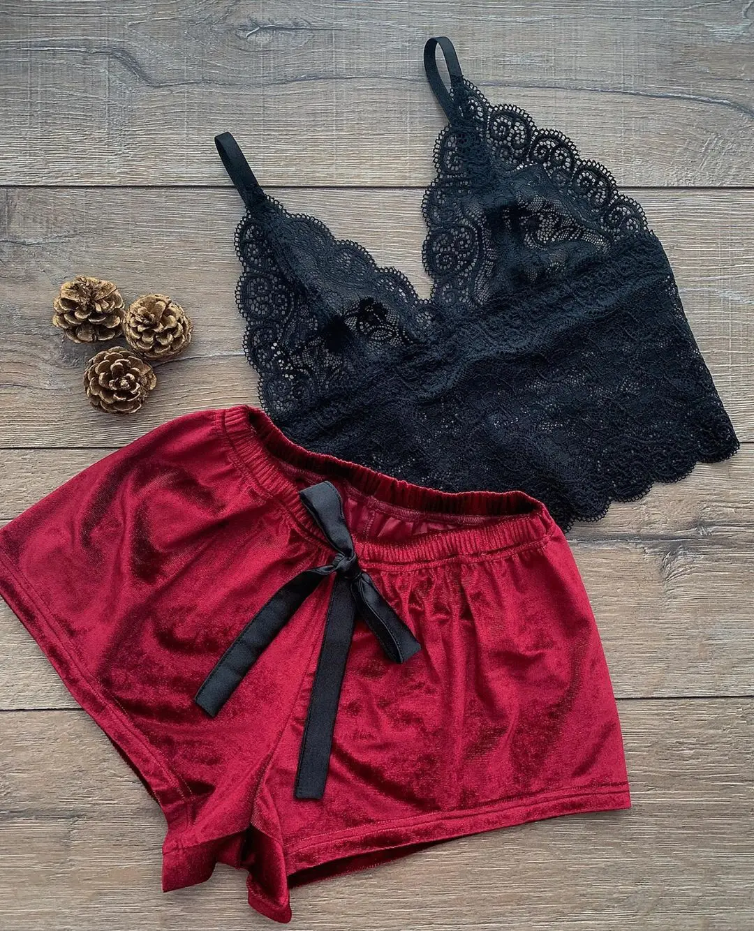 

NY-1054 New Amazon Hot Sales Sexy Lace Lingerie Shorts Two Piece Sets