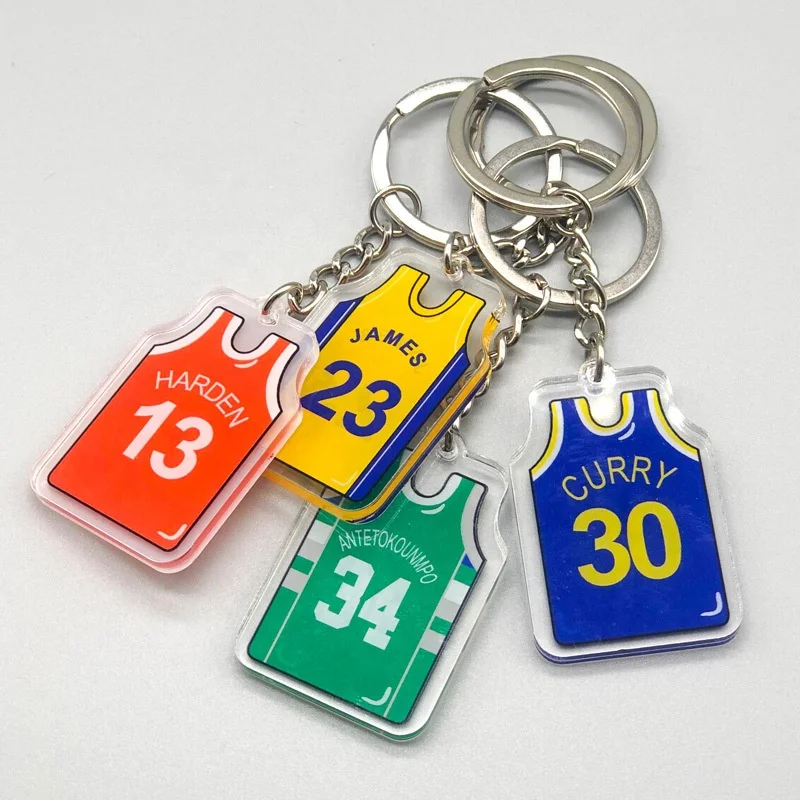 

Wholesale Plastic Acrylic 3D N BA Club Basketball Player Star Jersey Suit Keychain Sport Uniform Wear Clothes Key Ring Chain