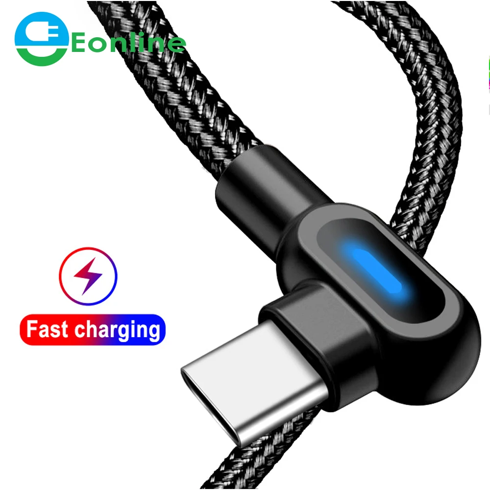 

EONLINE 90 Degree 0.25M 1M 2M Fast Charging Micro USB Type C Cable For Samsung S8 S9 S10 Xiaomi Huawei LG Android Micro USB, Red , black