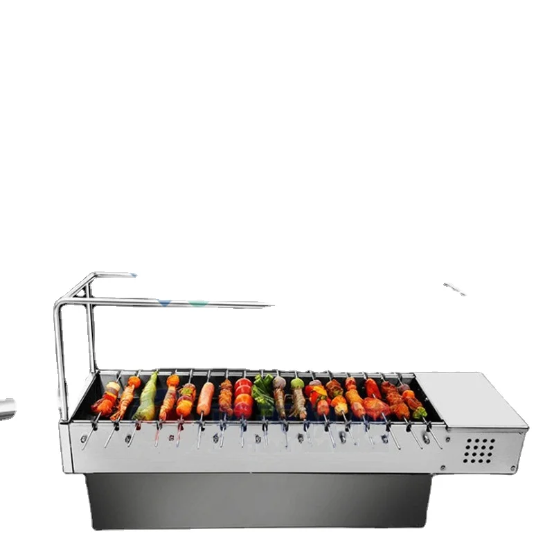 

Professional charcoal bbq stoves rotary skewers bbq grill, Stainless steel original silver
