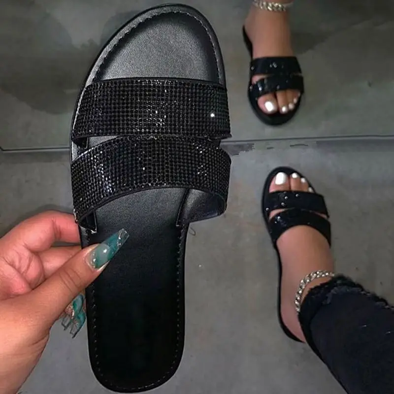 

fashion ladies design diamond bling sandals for women slippers rhinestone shoes summer flat