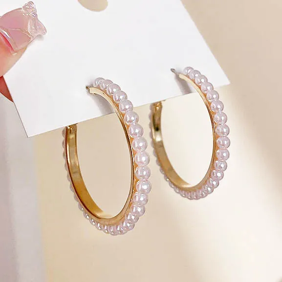 

HOVANCI 2020 Korean Simple Designer Gold Plated S925 Sterling Sliver Post Pearl Hoop Earrings for Women Ladies Jewelry