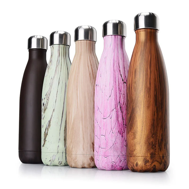 

Double Wall Wood Grain Stainless Steel Vacuum Bottled Water Insulated Custom Drinking Water Bottles, Customized color acceptable