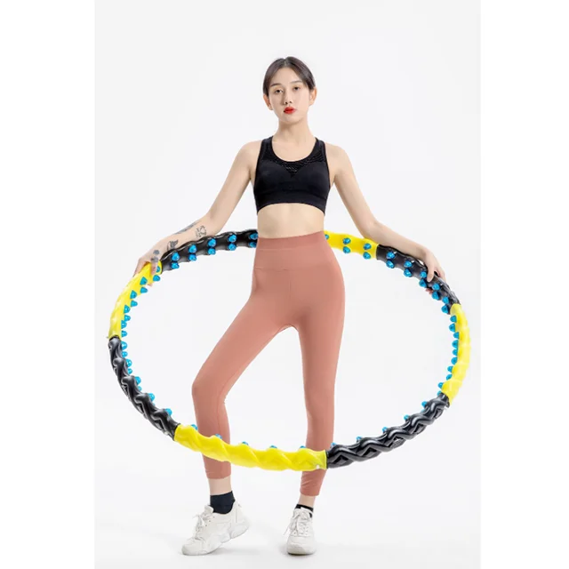

2021 new detachable hula ring magnets message hula fitness hoop, Black and yellow