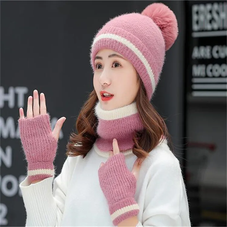 Head scarf custom designer custom logo acrylic scarf hat glove sets women's knitted hat scarf glove set
