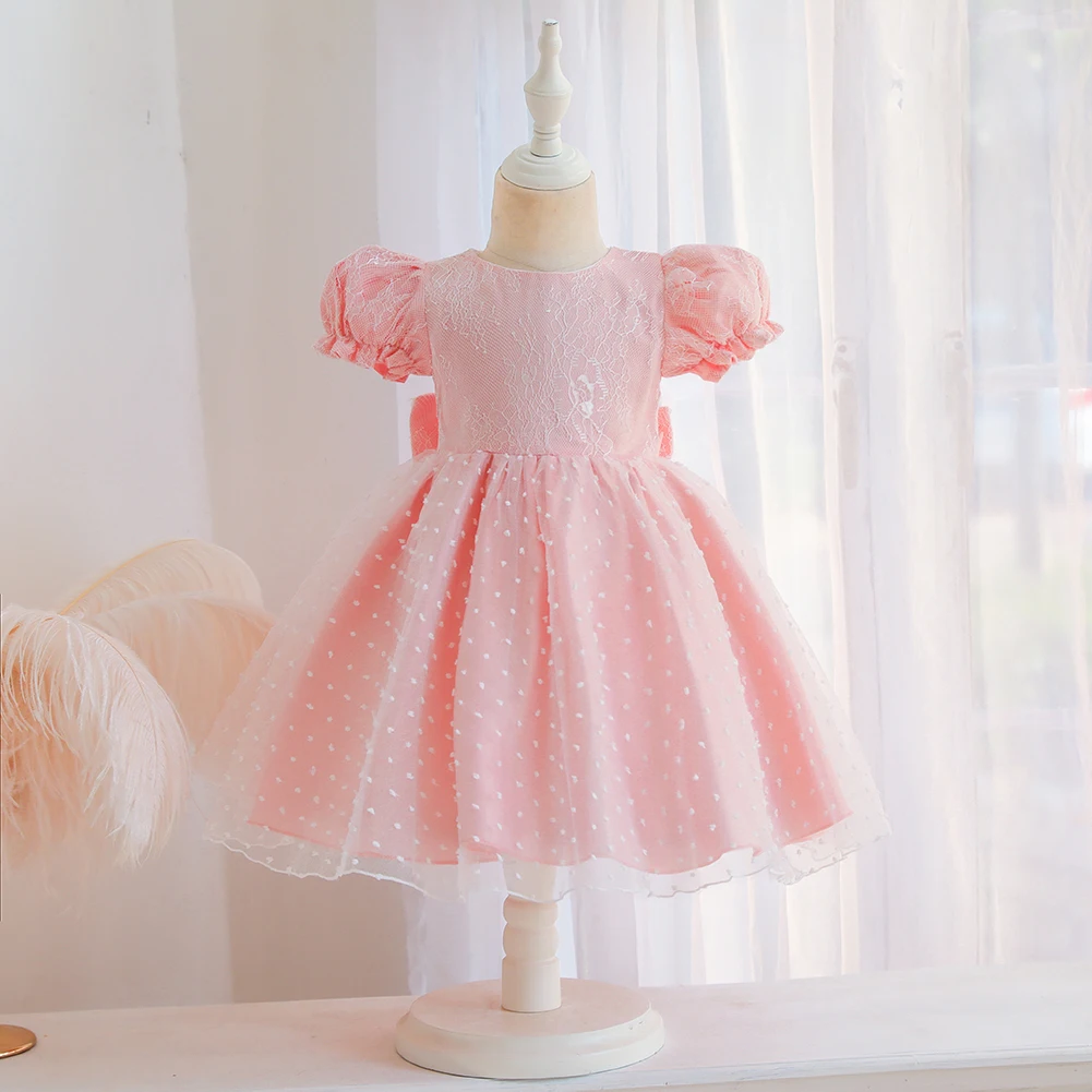 

New snowflake kids girl dress for wedding Big bow girls party dresses for 2 years old baby Pink Princess girls tutu dress