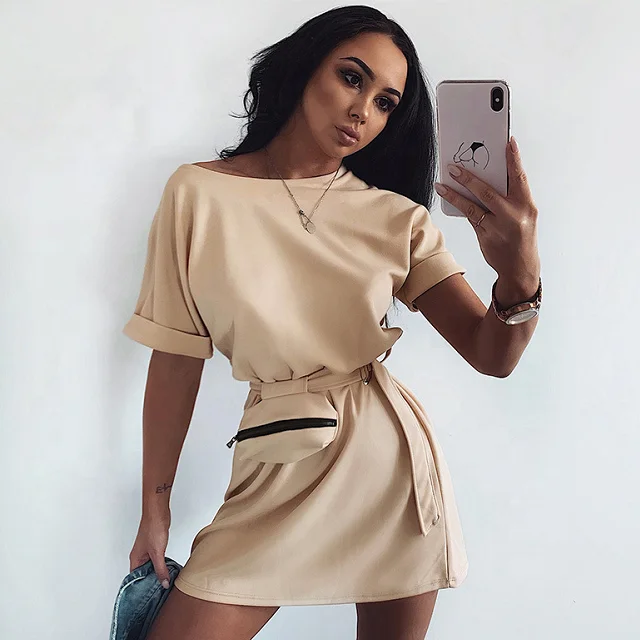 

Tongrui Summer 100% Cotton Plain Round Neck And Short Sleeves Corset dress for Women