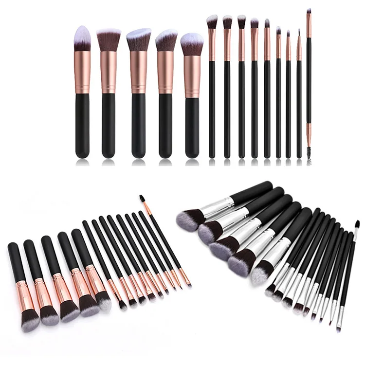 

14pcs Private Label Synthetic Nylon Hair Black Wooden Handle Makeup Brushes Wholesale Custom Label Premium Cosmetic Brush Sets