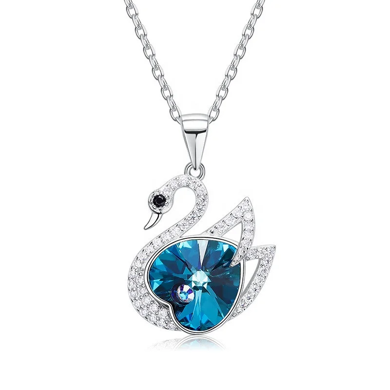 

Luxury Swan Pendant Necklace 925 Sterling Silver Blue Stone Animal Designer Jewelry For Women