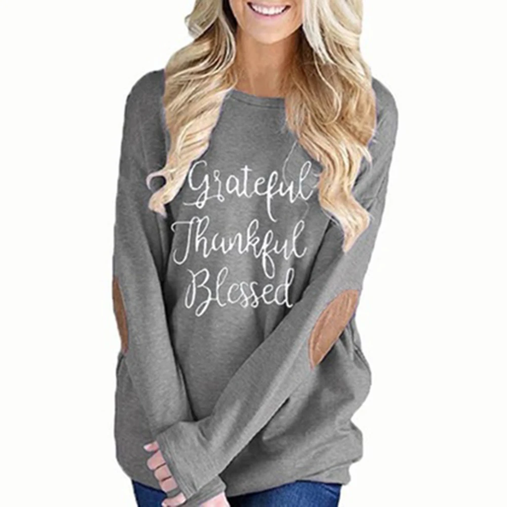 
New European And American Spring And Autumn Letter Printed T-shirt With Long Sleeve Patch Collage 