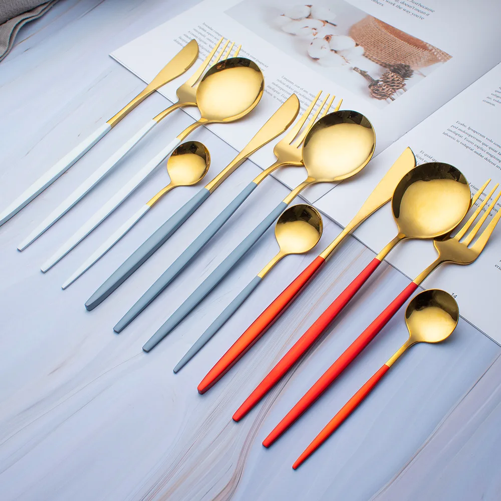 

Pretty Quality Mirror Tableware Spoon Set Wedding Gold Stainless Steel Cutlery Set