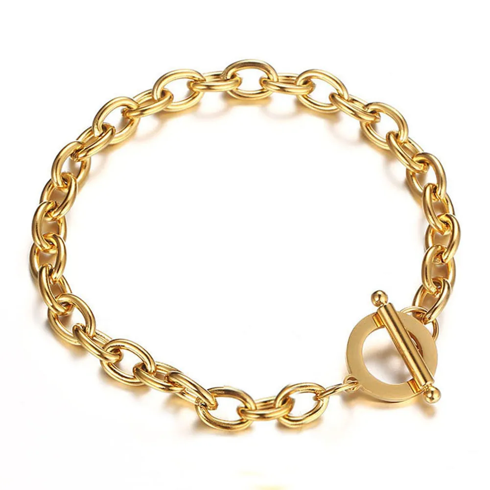 

2021 Creative 18K Gold Plated 316L Stainless Steel Curb Chain Bracelet OT Stainless Steel Clasp Bracelet For Couples