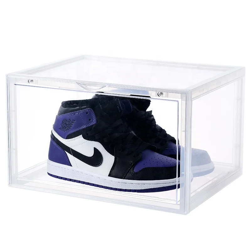 

Drop Front Clear Shoe Storage Box Acrylic Shoe Box Transparent stackable storage box for sneakers display CPSIA approved