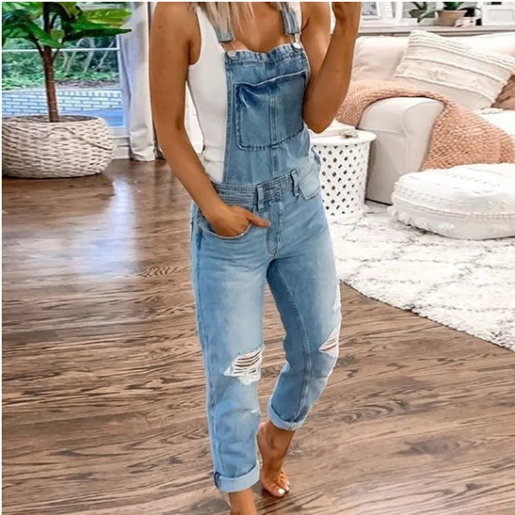 

KNY6017 Plus size Women distressed denim Jeans Jumpsuits overalls women denim