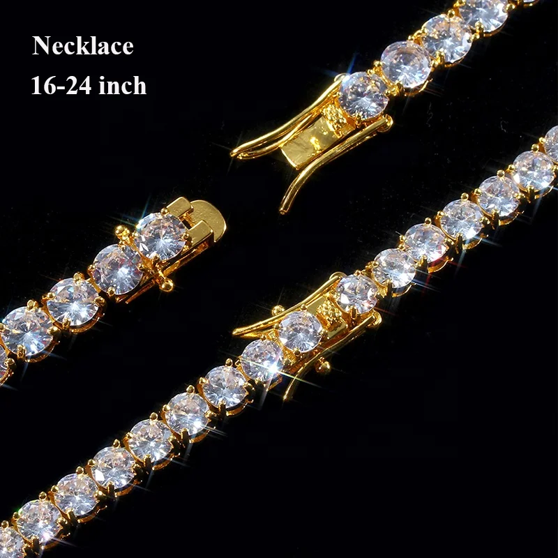 

18K Gold Plated 3mm/ 4mm/ 5mm/ 6mm 3A Zircon Iced Out Bling Hip Hop Jewelry CZ Choker Necklaces Tennis Chain Necklace