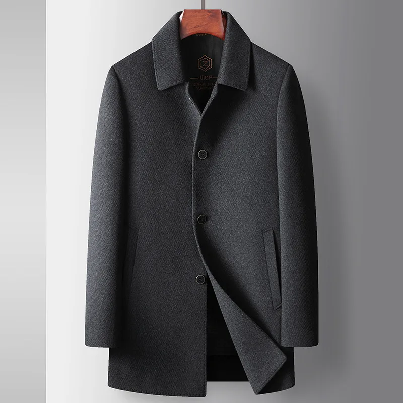 

mid-length lapel wool trench coat men removable goose down lined double-sided woolen coat for men