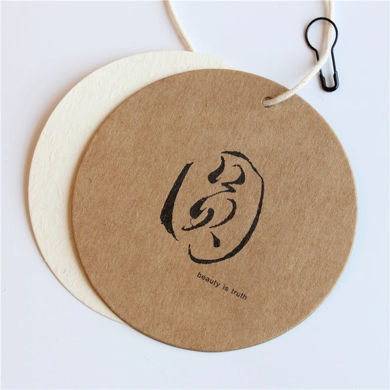 

Round plastic custom hang tag recycled small paper jewelry swing hang tags, White, black, blue, red or custom color